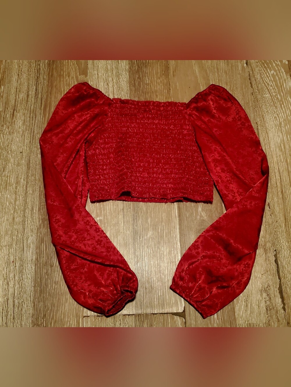 Art Class Red Smocked Puff-Sleeve Off The Shoulder Crop Top